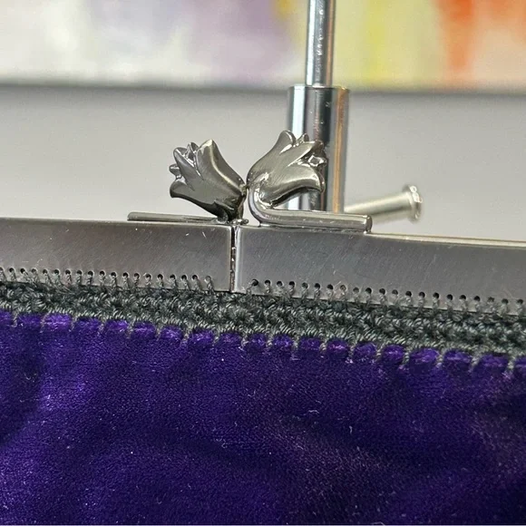 PRADA Velvet Clutch Purse Chain Strap Tulip Kiss Lock: Deep Purple Small - Picture 7 of 17